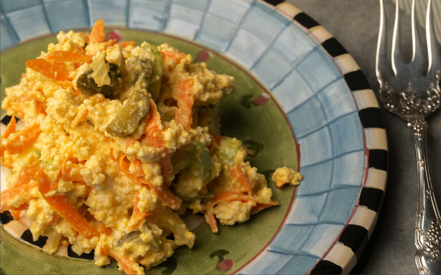 photograph of a
        plate of vegan scrambled eggs
