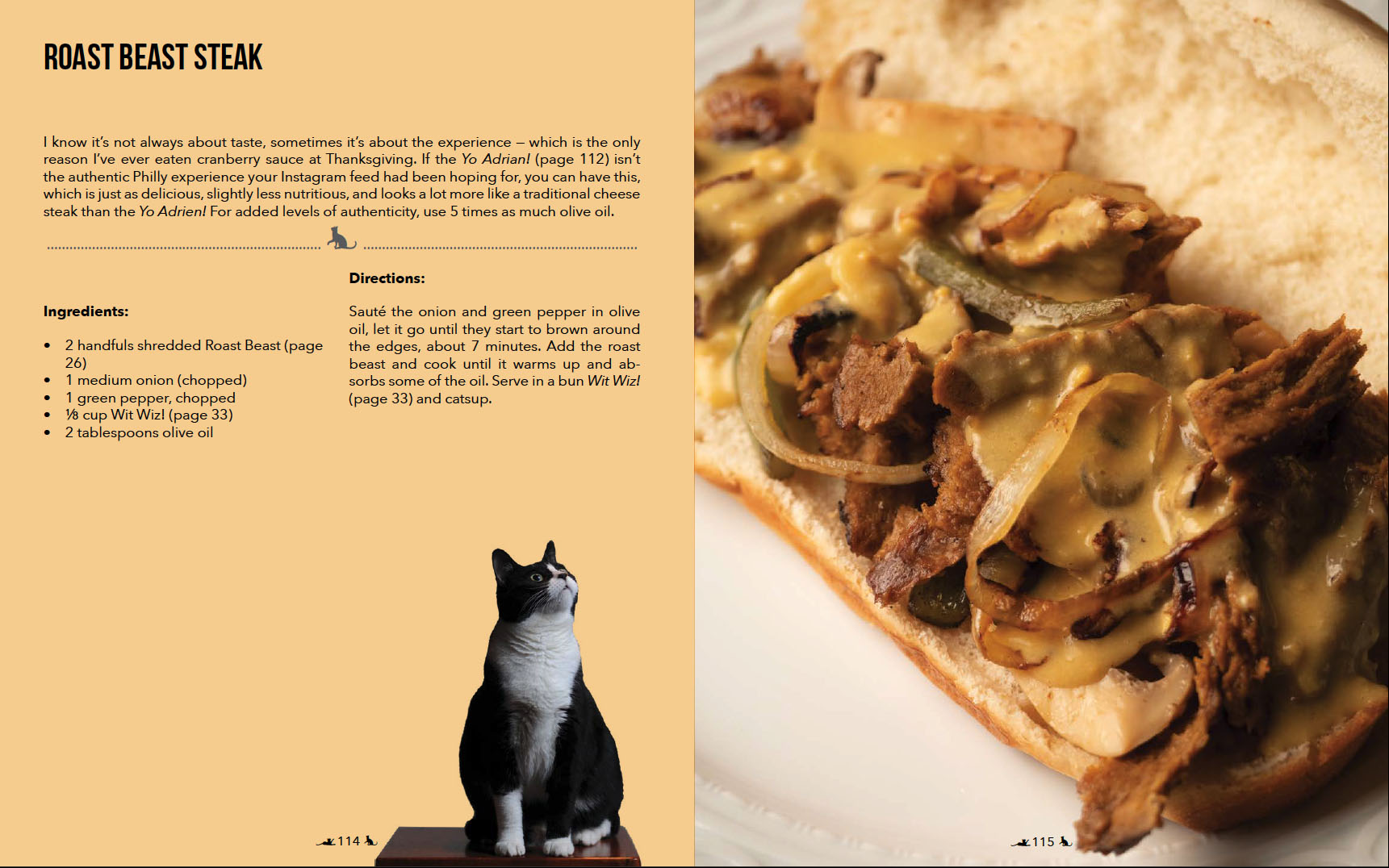 Photograph of a
        vegan cheese steak with recipie